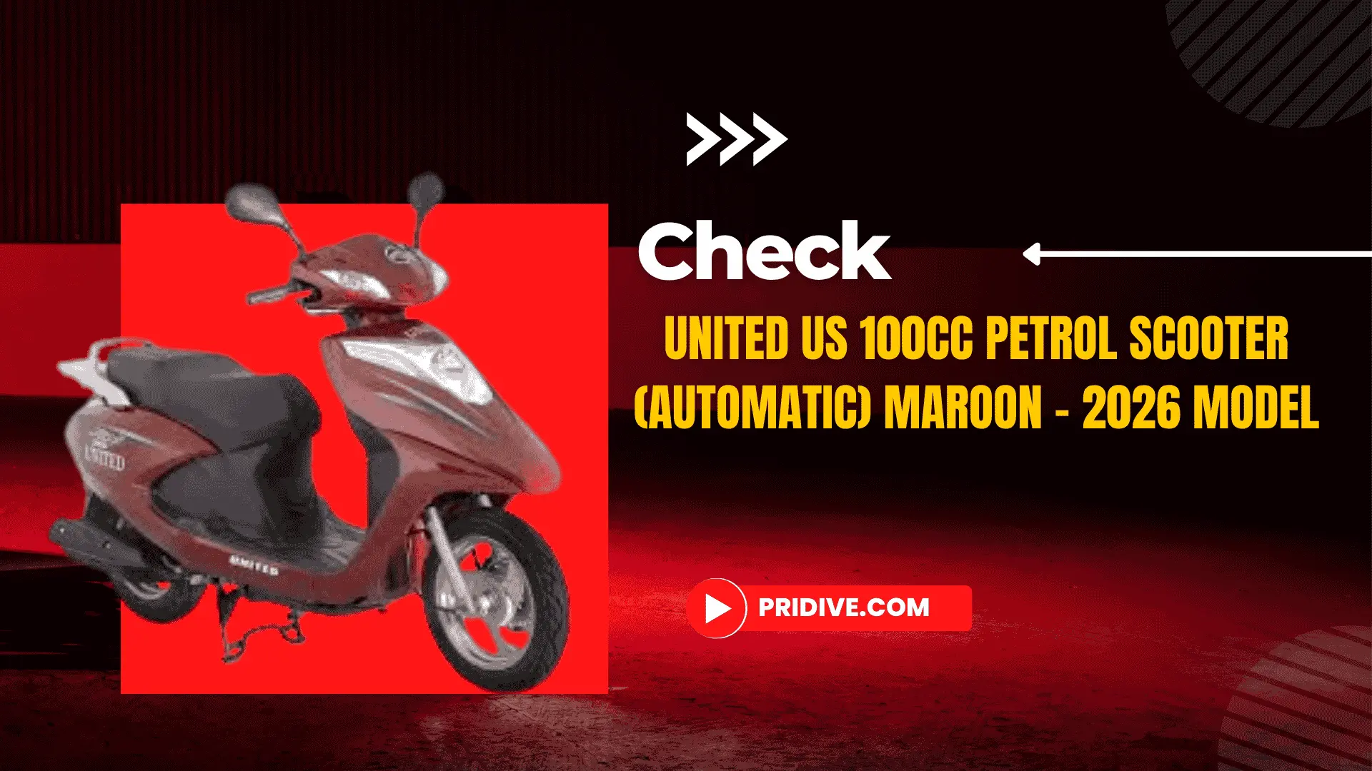 United US 100cc Petrol Scooter (Automatic) Maroon – 2026 Model